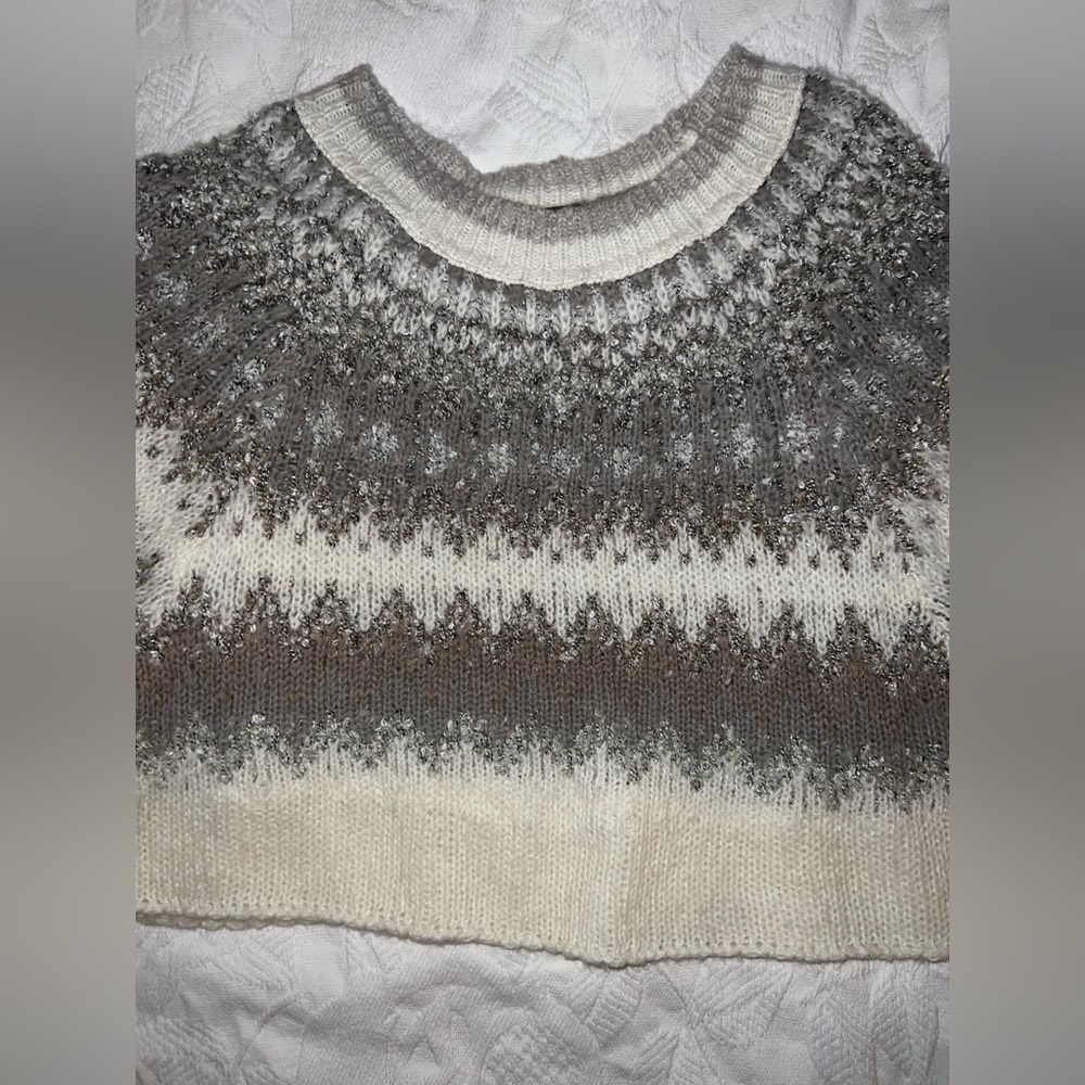 Free People Home for the Holidays Sweater Cream and Brown Wool Blend - Picture 4 of 9